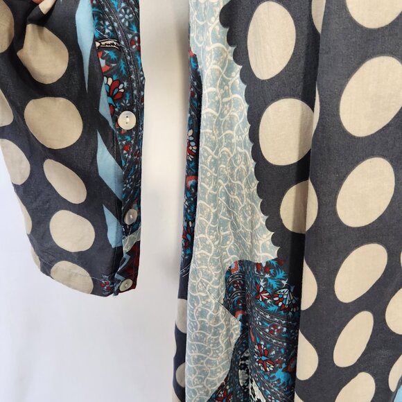 Tulip Women's Oversized Small Multi-Color Patchwork Asymmetric Button Tunic Top - Picture 5 of 15